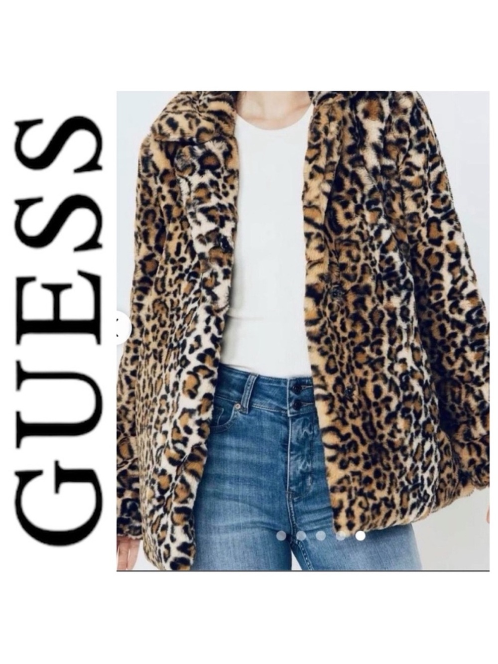 GUESS Leopard Print Teddy Jacket in Tan and Black
